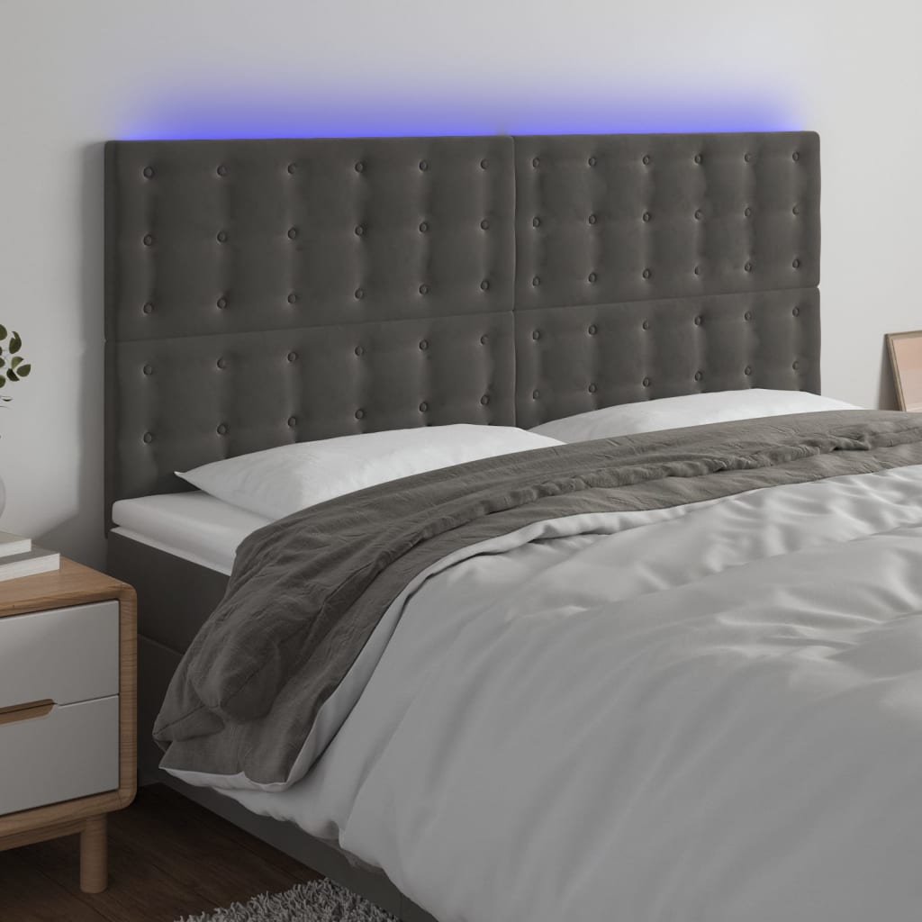 Tête de lit à LED Gris foncé 200x5x118/128 cm Velours - XIOS