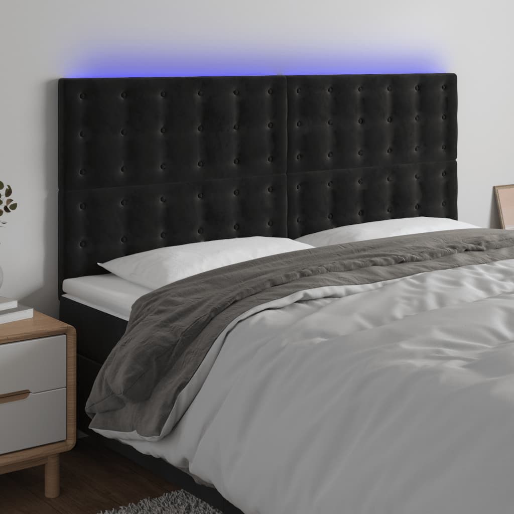 Tête de lit à LED Noir 200x5x118/128 cm Velours - XIOS