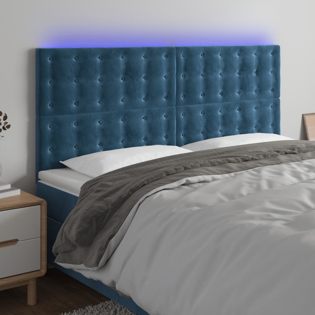 Tête de lit à LED Bleu foncé 200x5x118/128 cm Velours - XIOS
