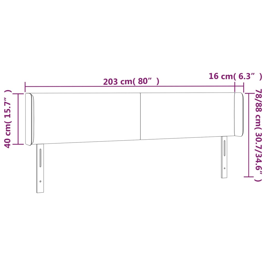 Tête de lit à LED Gris clair 203x16x78/88 cm Tissu - XIOS