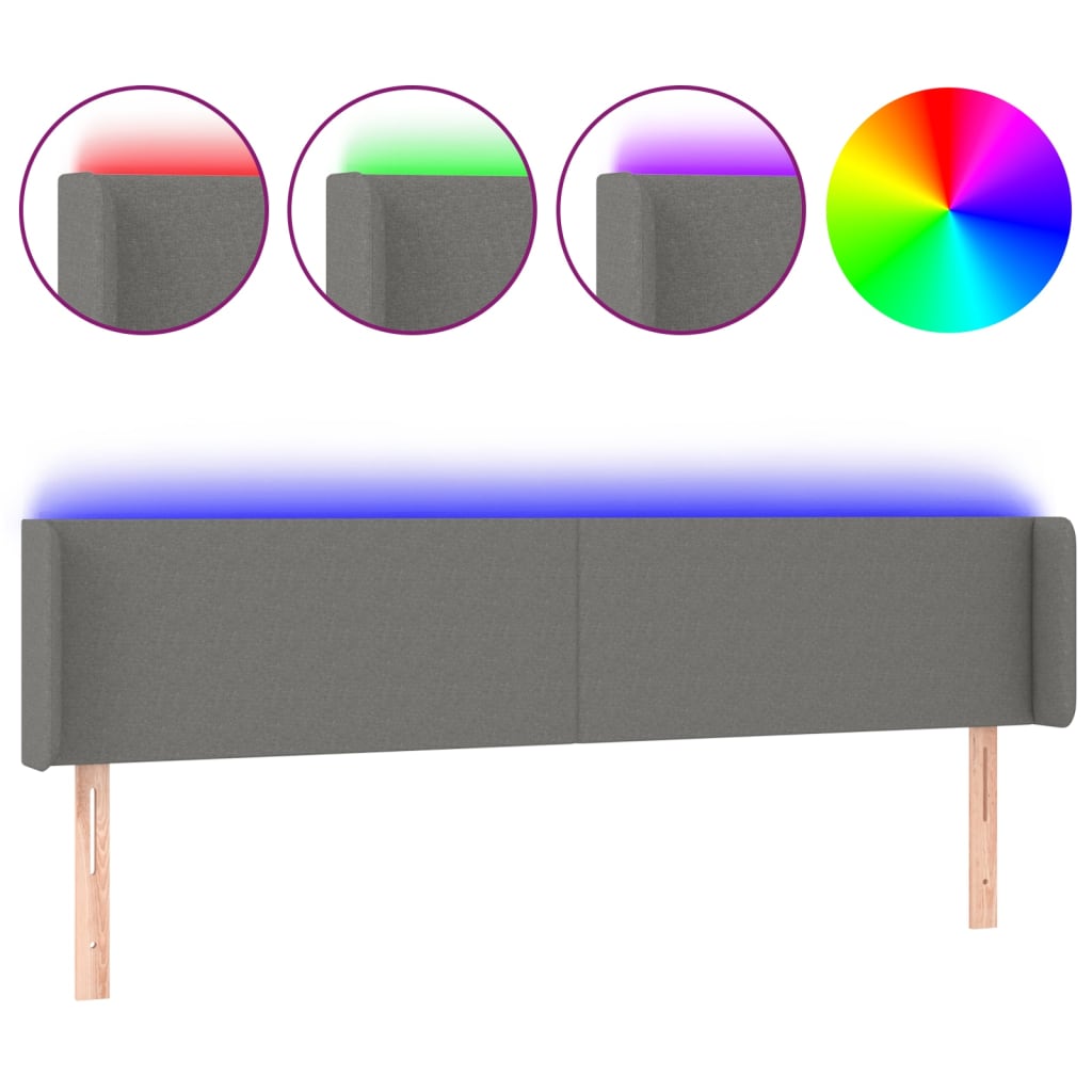 Tête de lit à LED Gris foncé 203x16x78/88 cm Tissu - XIOS