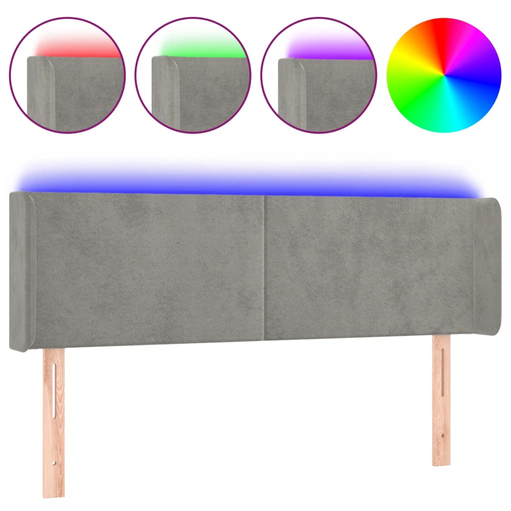 Tête de lit à LED Gris clair 147x16x78/88 cm Velours - XIOS