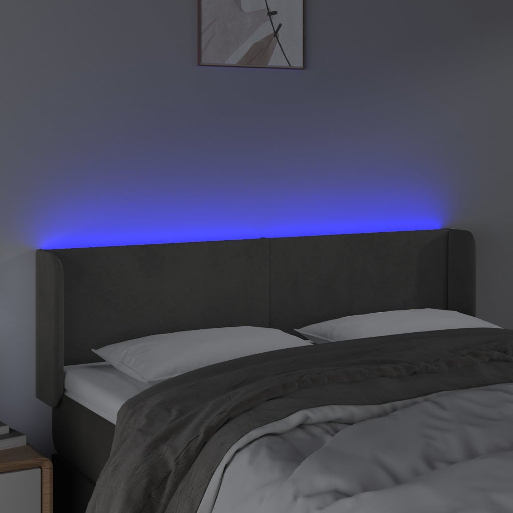 Tête de lit à LED Gris foncé 147x16x78/88 cm Velours - XIOS
