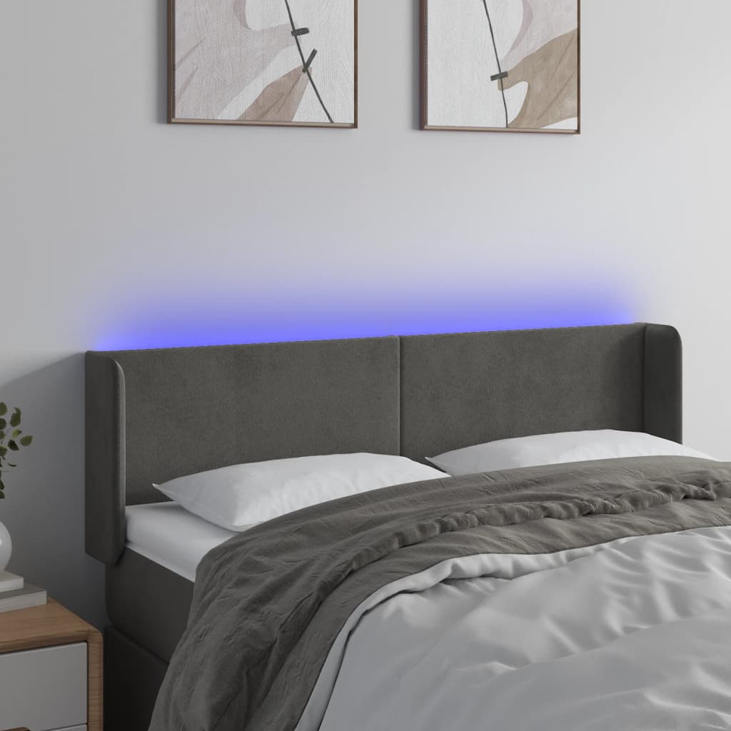 Tête de lit à LED Gris foncé 147x16x78/88 cm Velours - XIOS