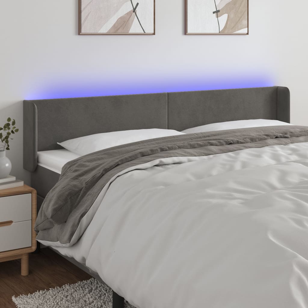 Tête de lit à LED Gris foncé 163x16x78/88 cm Velours - XIOS