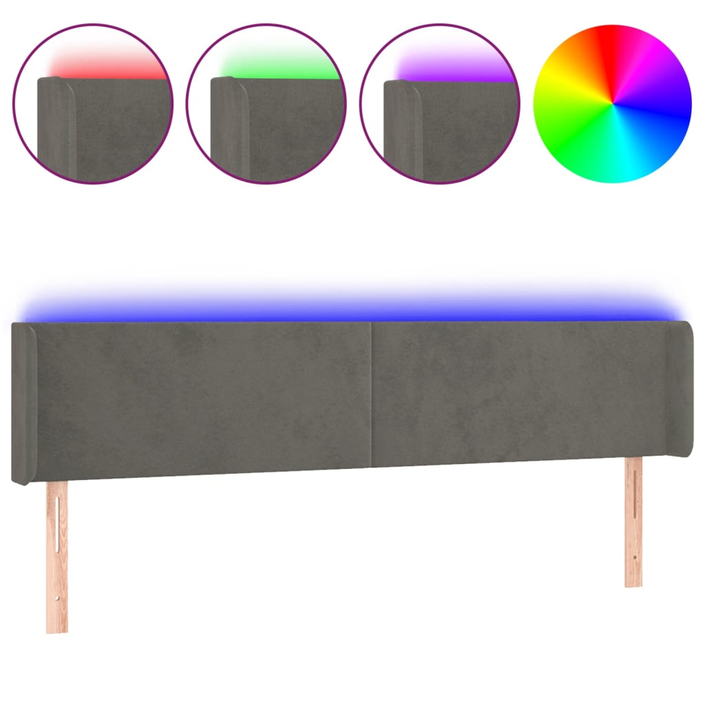 Tête de lit à LED Gris foncé 183x16x78/88 cm Velours - XIOS