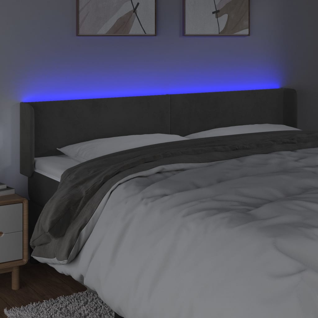 Tête de lit à LED Gris foncé 183x16x78/88 cm Velours - XIOS
