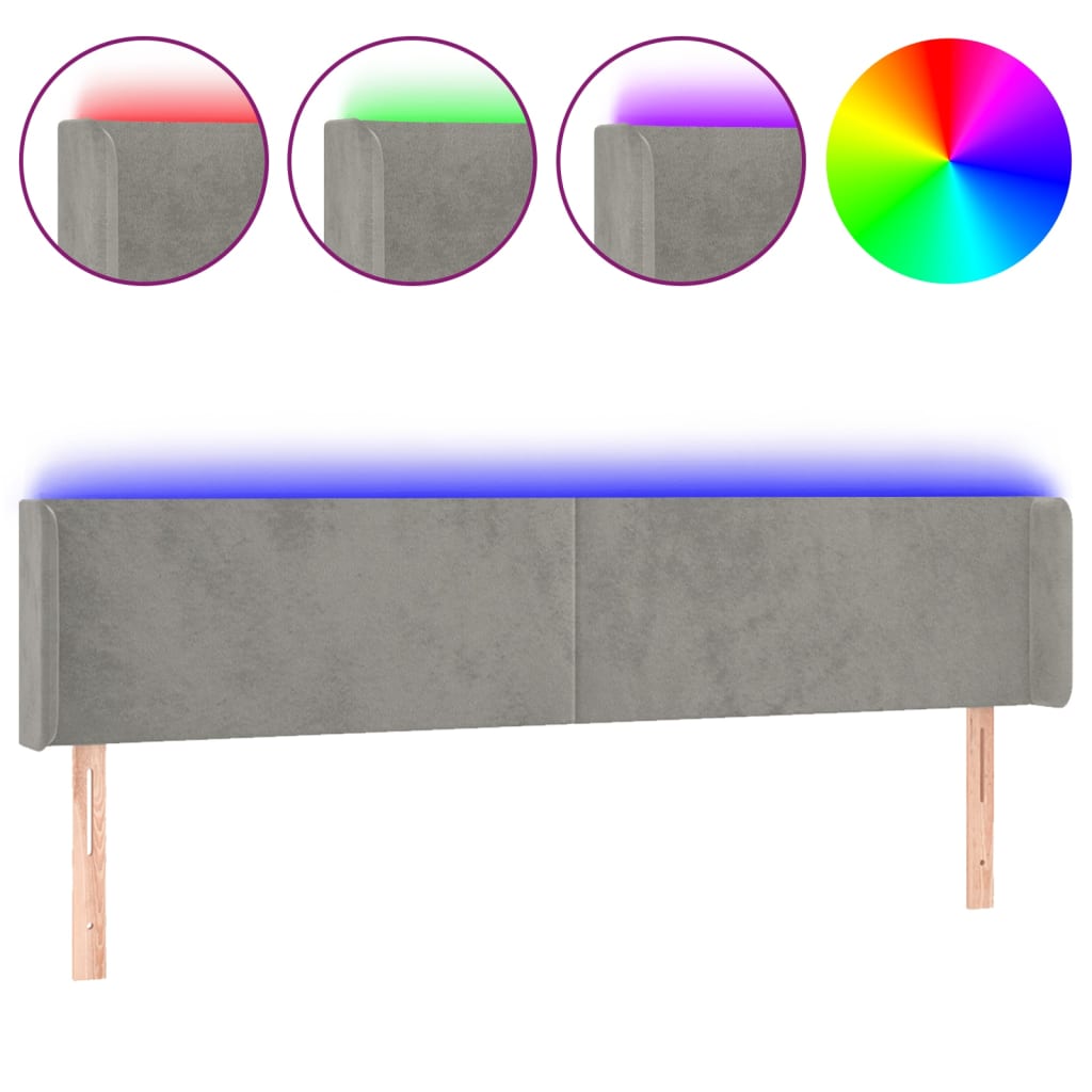 Tête de lit à LED Gris clair 203x16x78/88 cm Velours - XIOS