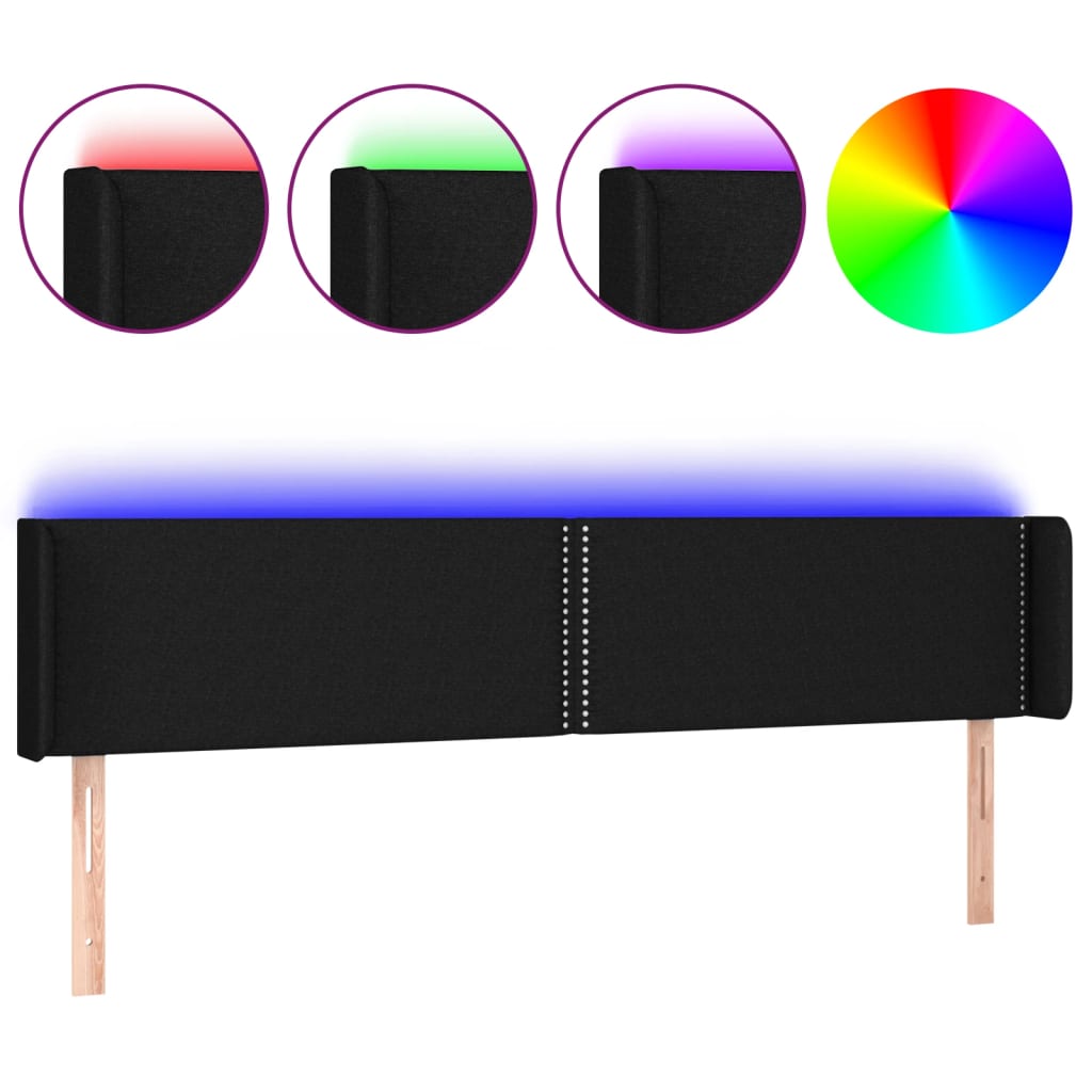 Tête de lit à LED Noir 183x16x78/88 cm Tissu - XIOS