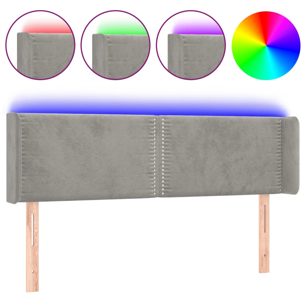 Tête de lit à LED Gris clair 147x16x78/88 cm Velours - XIOS