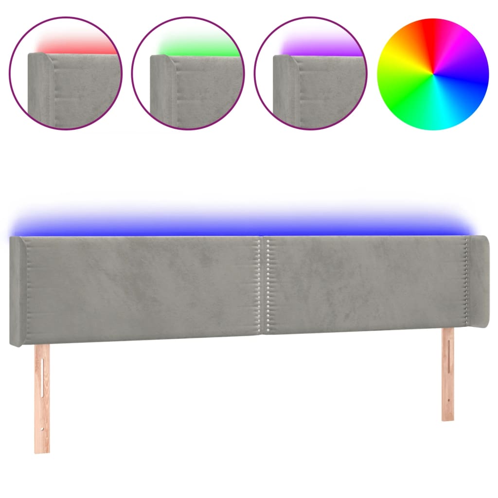 Tête de lit à LED Gris clair 163x16x78/88 cm Velours - XIOS