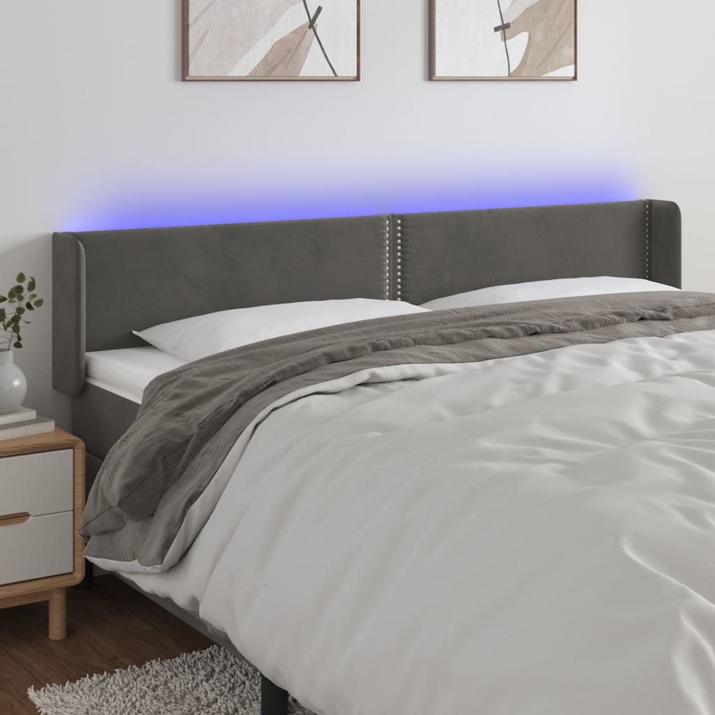 Tête de lit à LED Gris foncé 163x16x78/88 cm Velours - XIOS