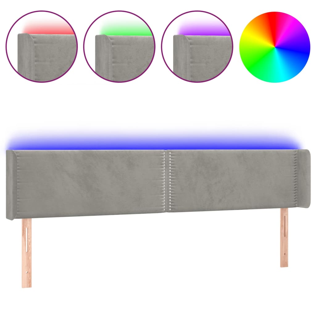 Tête de lit à LED Gris clair 183x16x78/88 cm Velours - XIOS