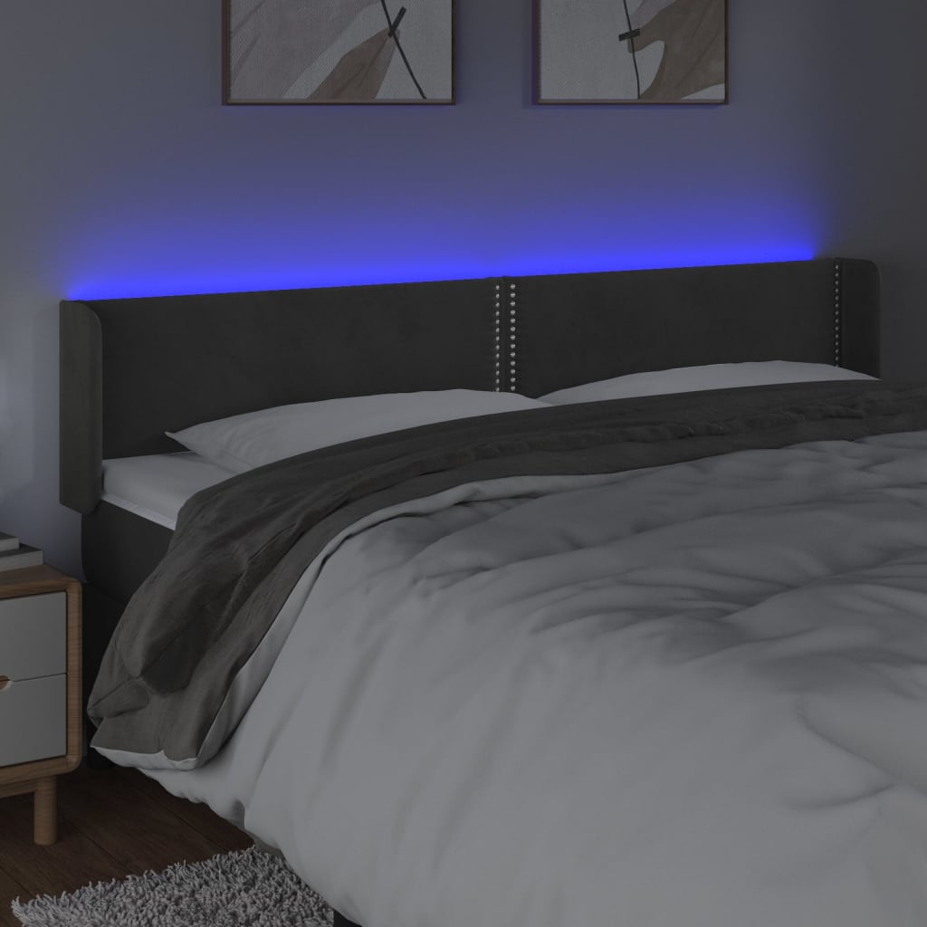Tête de lit à LED Gris foncé 183x16x78/88 cm Velours - XIOS