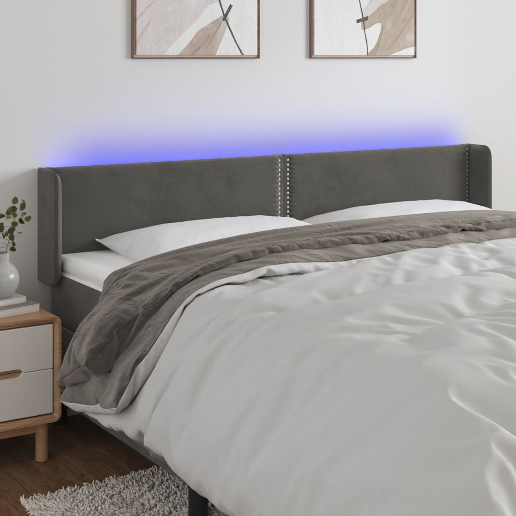 Tête de lit à LED Gris foncé 183x16x78/88 cm Velours - XIOS