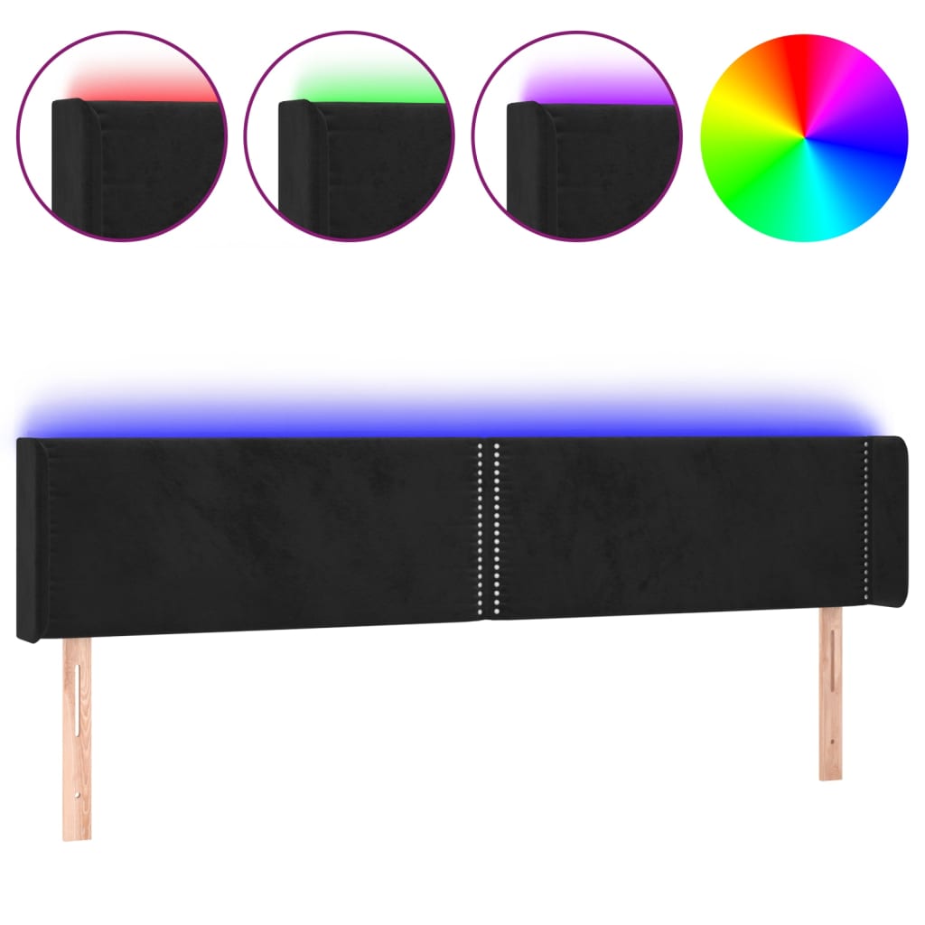 Tête de lit à LED Noir 183x16x78/88 cm Velours - XIOS