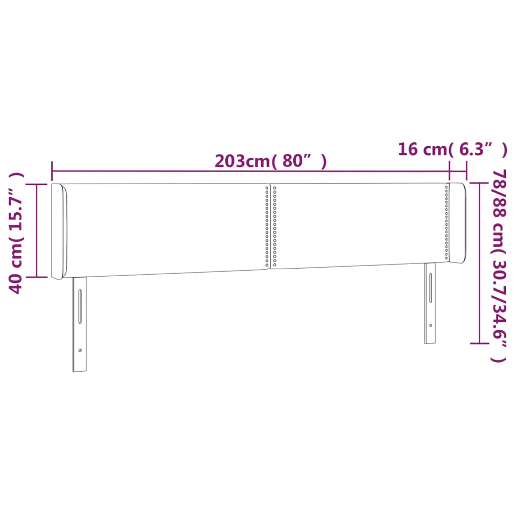 Tête de lit à LED Gris clair 203x16x78/88 cm Velours - XIOS