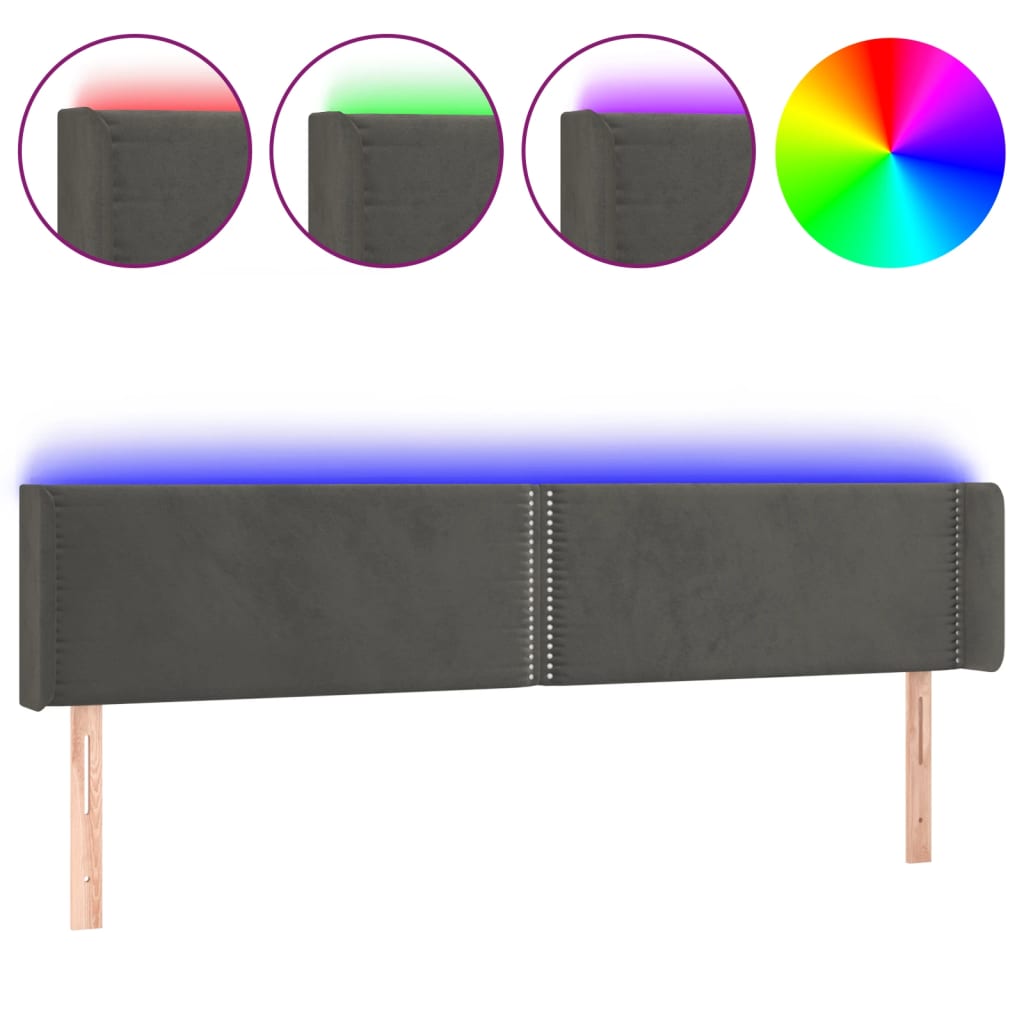Tête de lit à LED Gris foncé 203x16x78/88 cm Velours - XIOS
