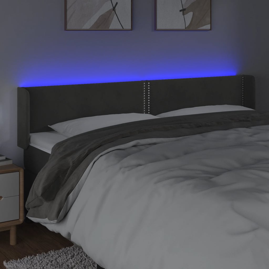 Tête de lit à LED Gris foncé 203x16x78/88 cm Velours - XIOS