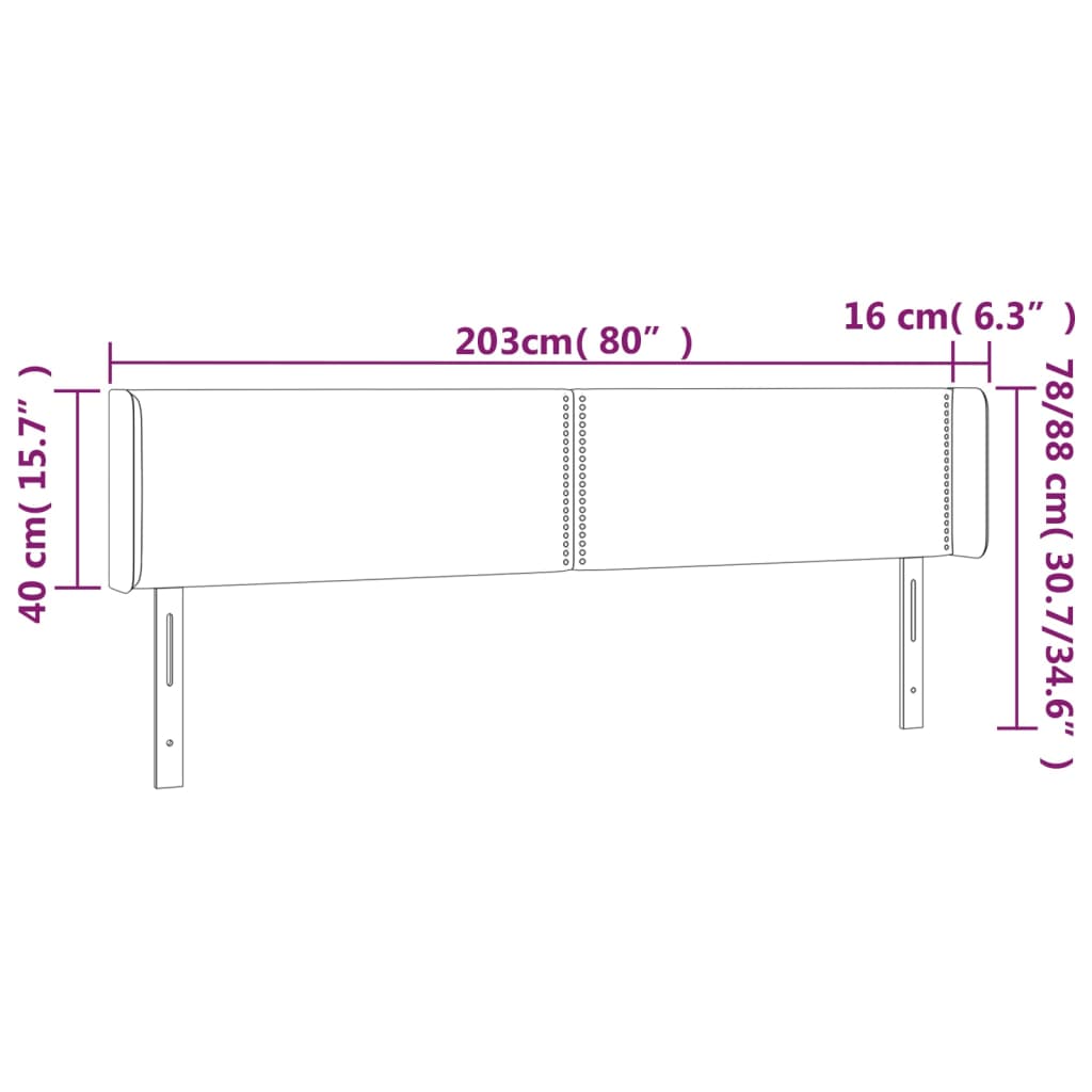 Tête de lit à LED Gris foncé 203x16x78/88 cm Velours - XIOS