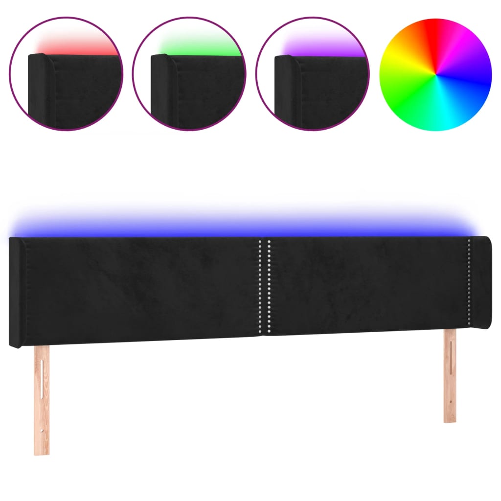 Tête de lit à LED Noir 203x16x78/88 cm Velours - XIOS