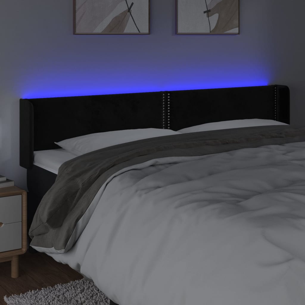 Tête de lit à LED Noir 203x16x78/88 cm Velours - XIOS