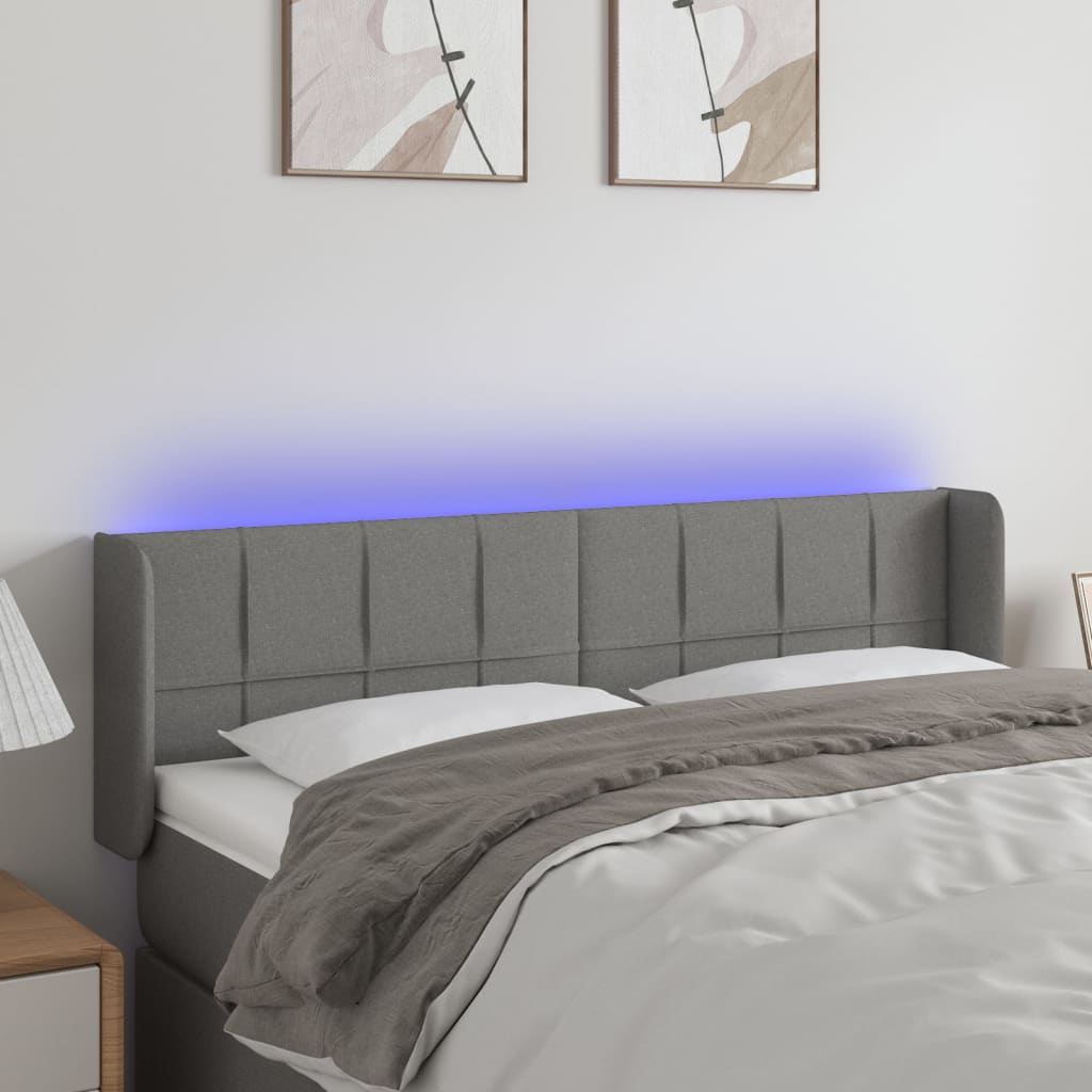 Tête de lit à LED Gris foncé 147x16x78/88 cm Tissu - XIOS