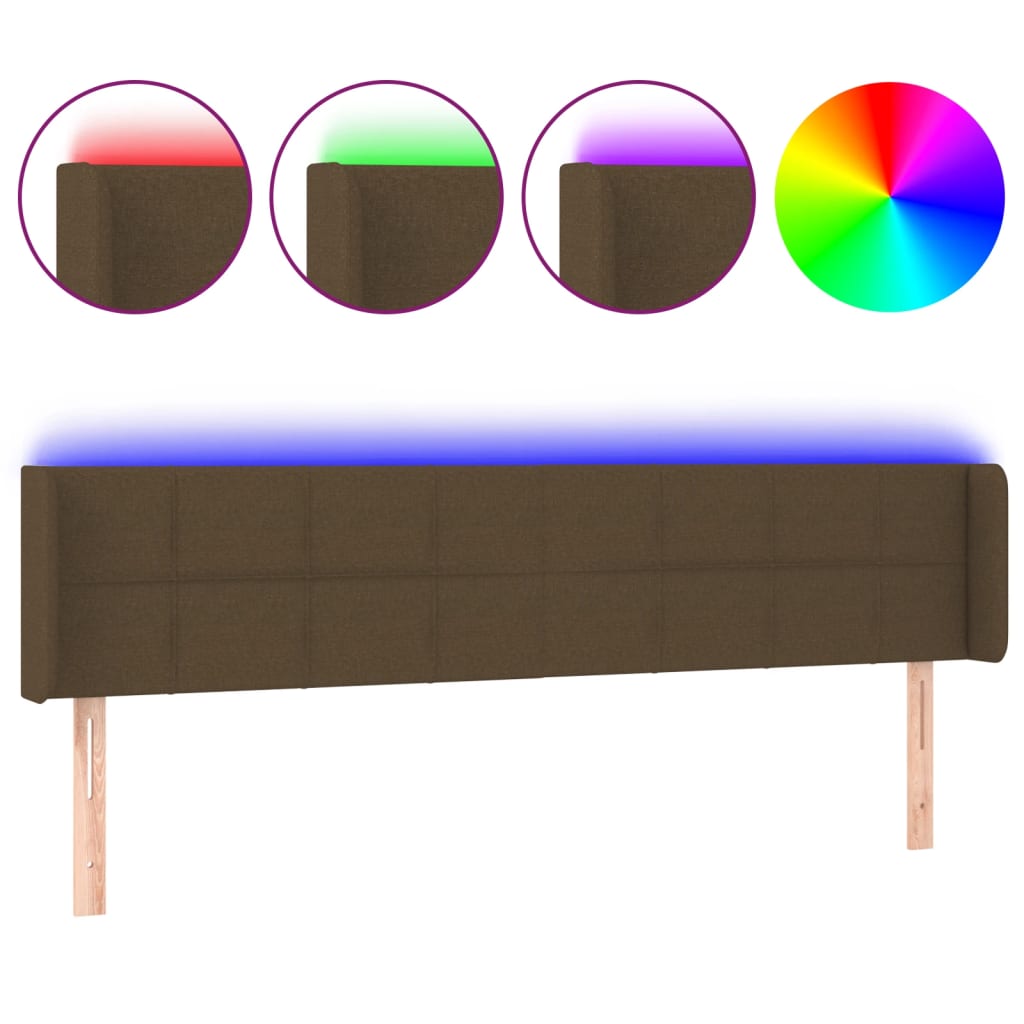 Tête de lit à LED Marron foncé 183x16x78/88 cm Tissu