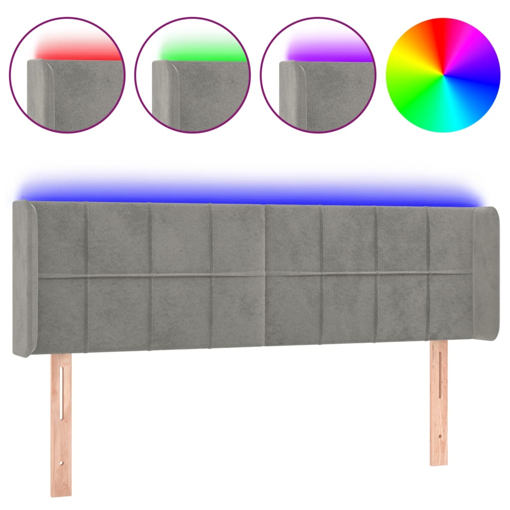 Tête de lit à LED Gris clair 147x16x78/88 cm Velours - XIOS