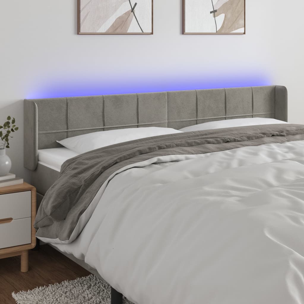 Tête de lit à LED Gris clair 163x16x78/88 cm Velours - XIOS