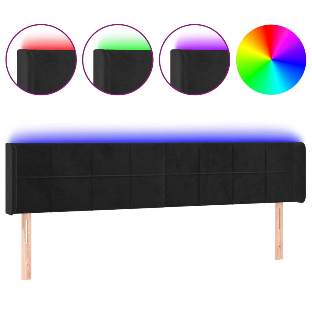 Tête de lit à LED Noir 183x16x78/88 cm Velours - XIOS