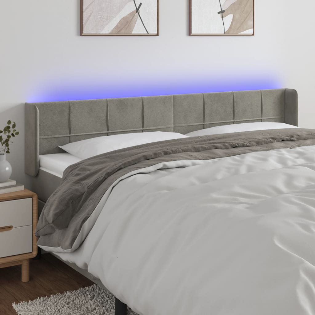 Tête de lit à LED Gris clair 203x16x78/88 cm Velours - XIOS