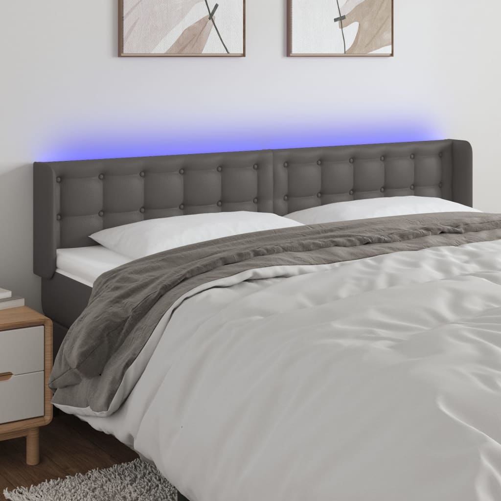 Tête de lit à LED Gris 203x16x78/88 cm Similicuir - XIOS