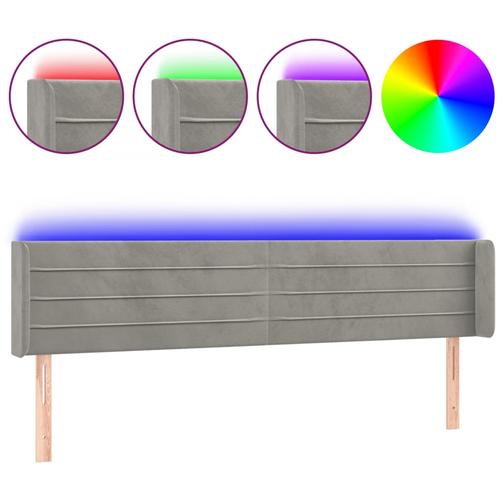 Tête de lit à LED Gris clair 183x16x78/88 cm Velours - XIOS