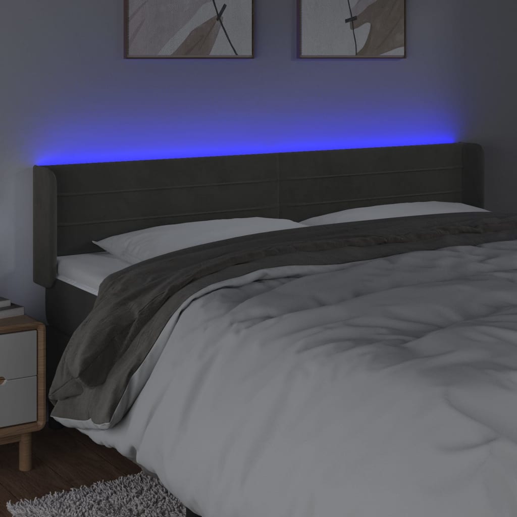 Tête de lit à LED Gris foncé 183x16x78/88 cm Velours - XIOS