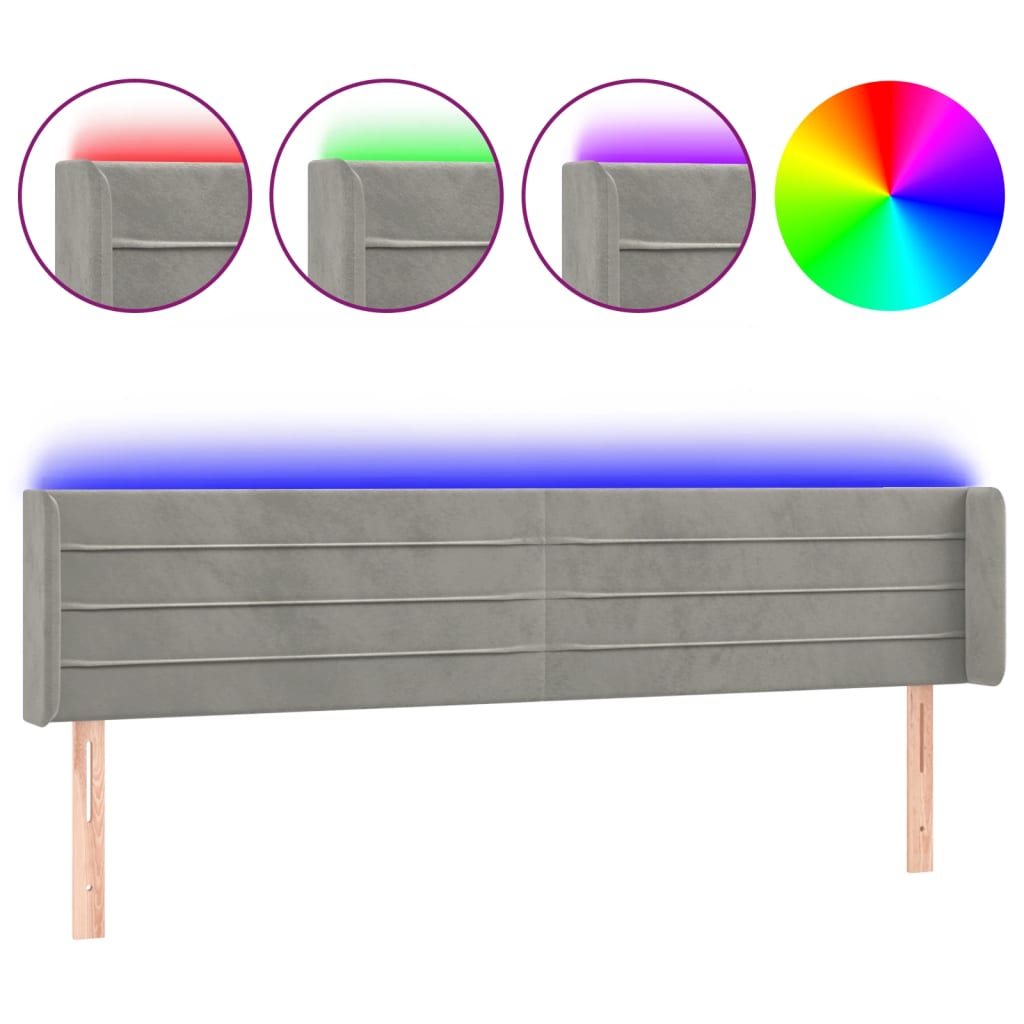 Tête de lit à LED Gris clair 203x16x78/88 cm Velours - XIOS