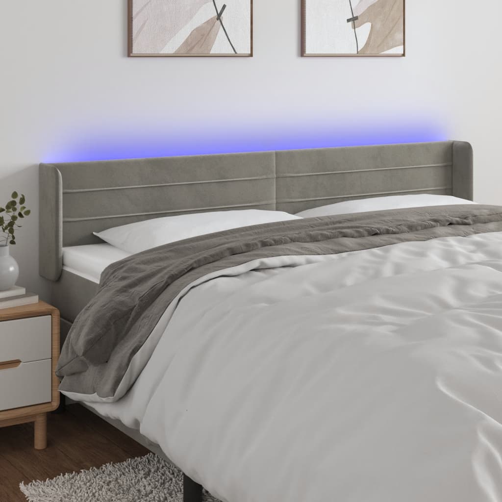 Tête de lit à LED Gris clair 203x16x78/88 cm Velours - XIOS