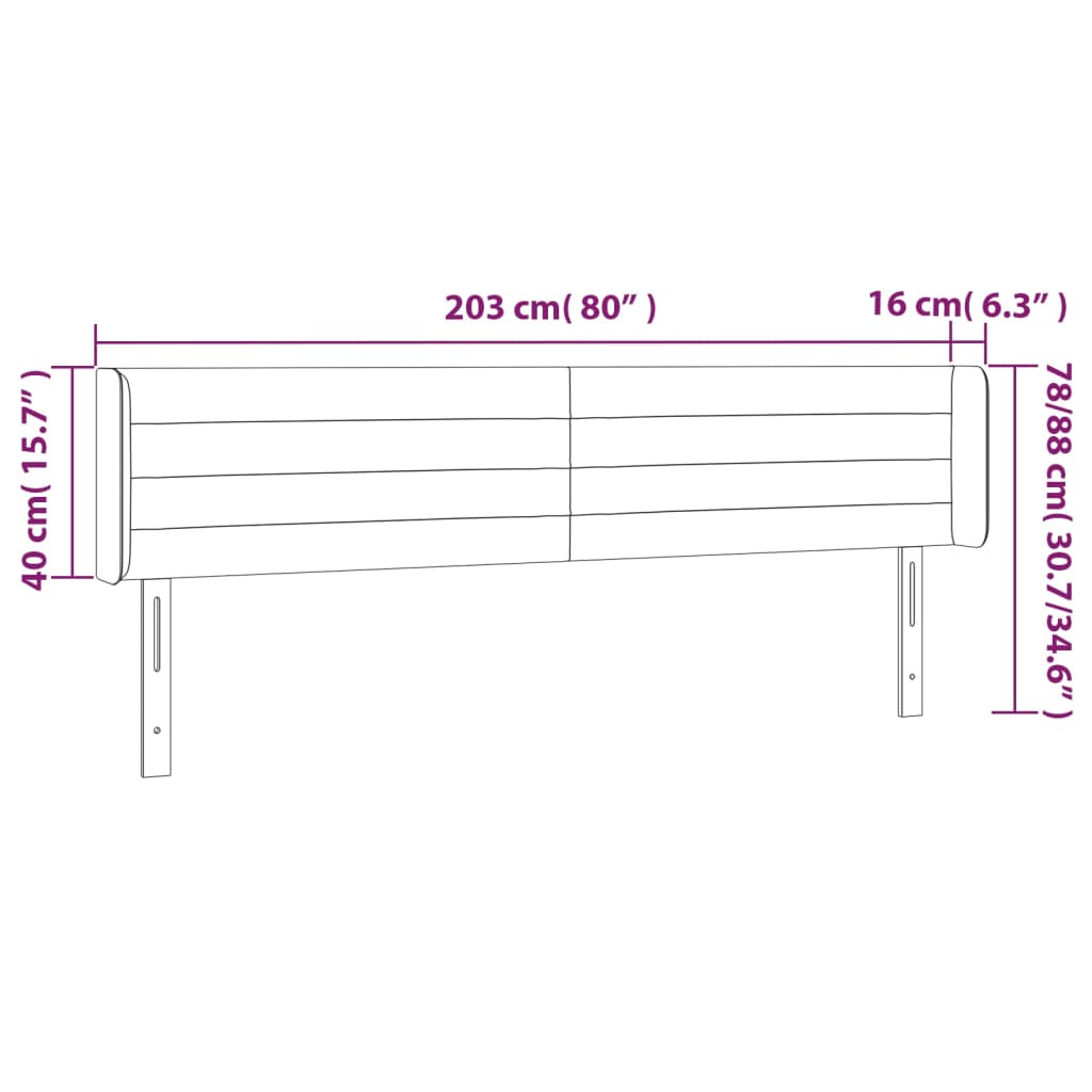 Tête de lit à LED Gris foncé 203x16x78/88 cm Velours - XIOS