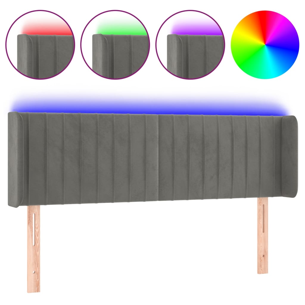 Tête de lit à LED Gris clair 147x16x78/88 cm Velours - XIOS