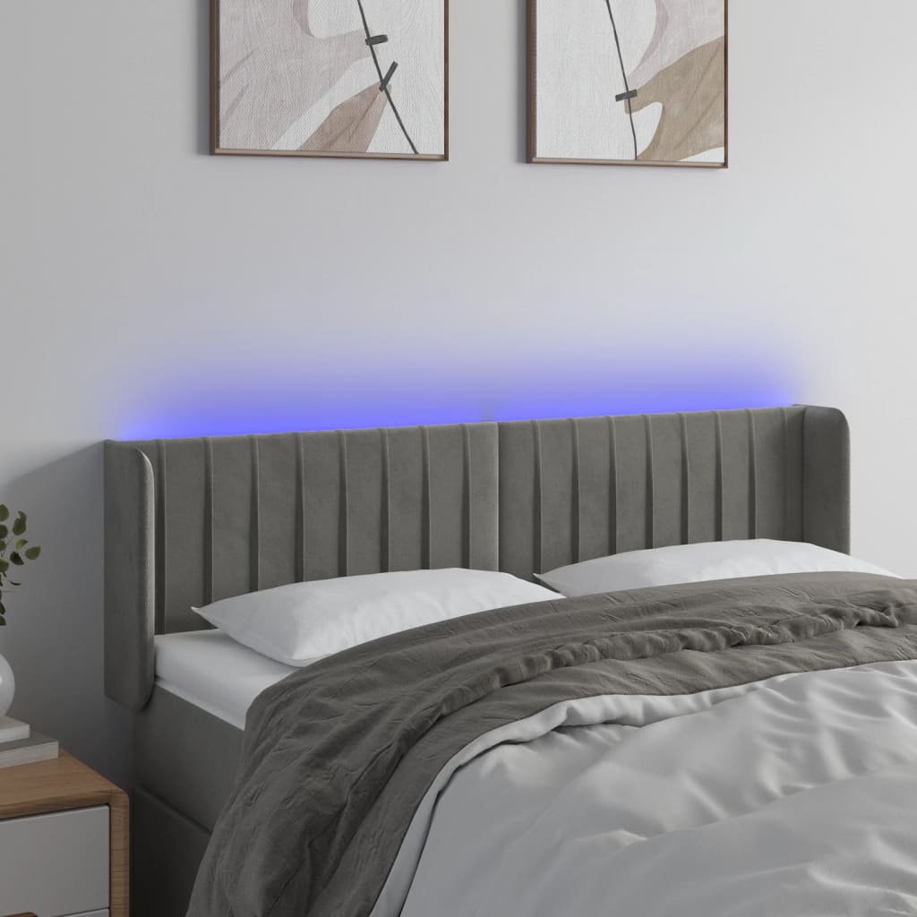 Tête de lit à LED Gris clair 147x16x78/88 cm Velours - XIOS