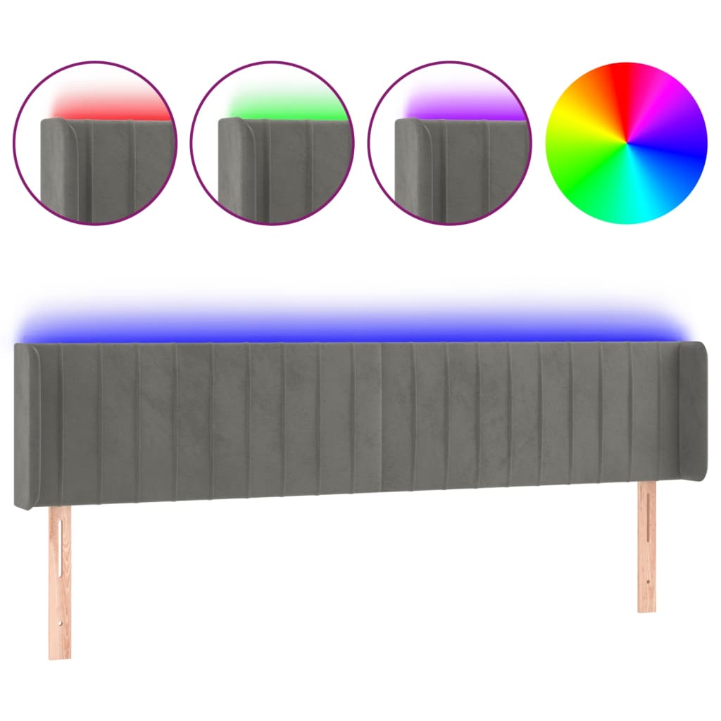 Tête de lit à LED Gris clair 163x16x78/88 cm Velours - XIOS