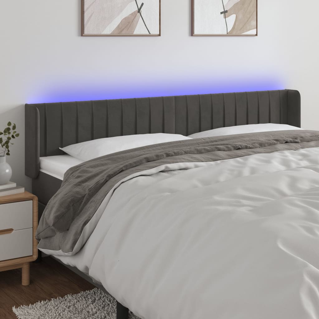 Tête de lit à LED Gris foncé 183x16x78/88 cm Velours - XIOS
