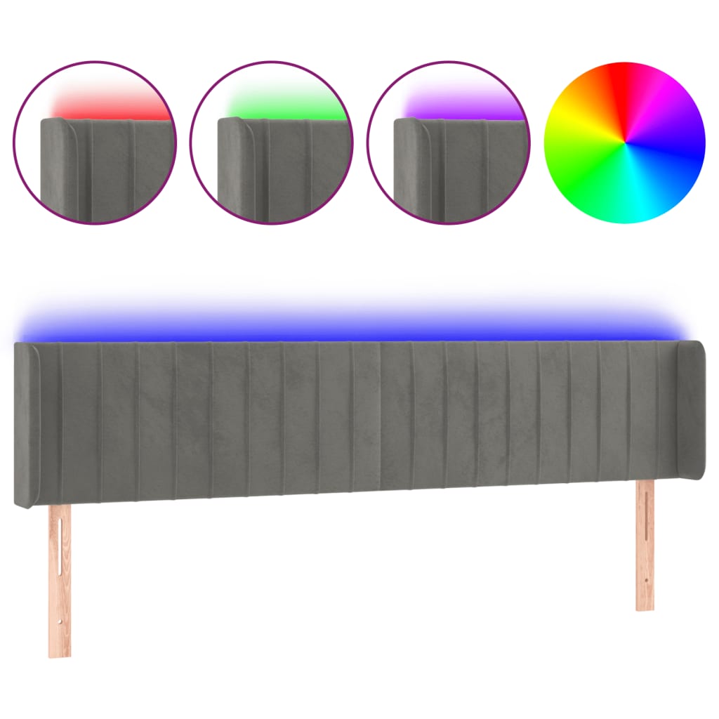 Tête de lit à LED Gris clair 203x16x78/88 cm Velours - XIOS