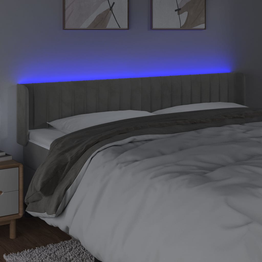 Tête de lit à LED Gris clair 203x16x78/88 cm Velours - XIOS
