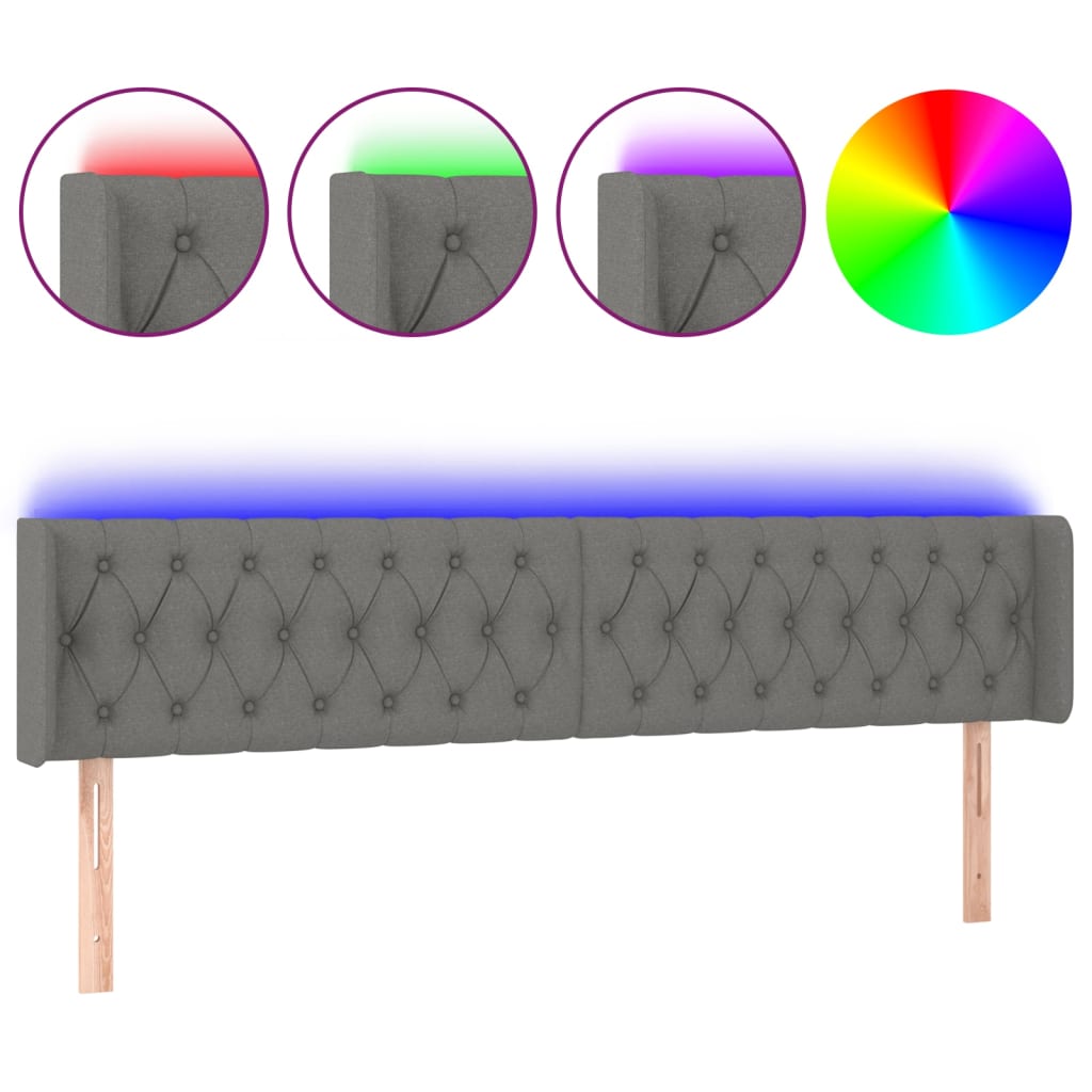 Tête de lit à LED Gris foncé 183x16x78/88 cm Tissu - XIOS