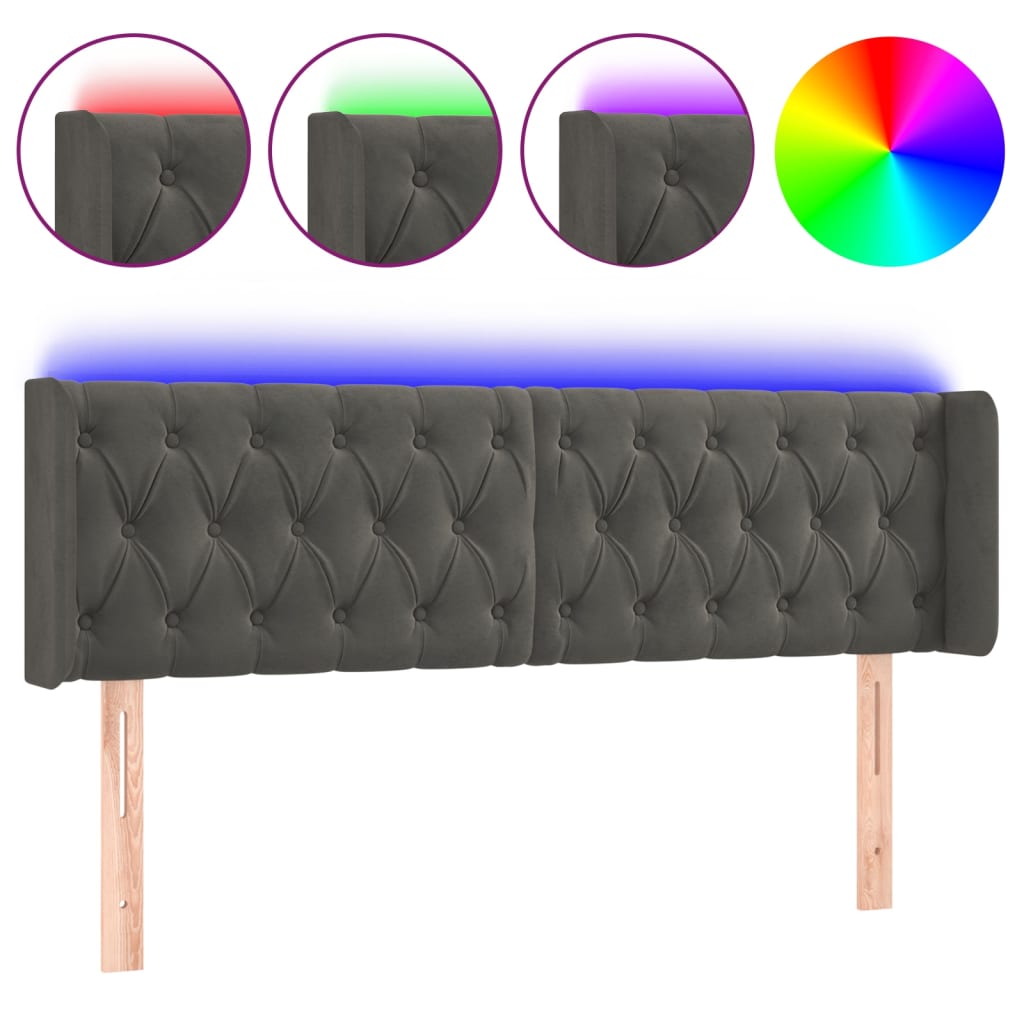 Tête de lit à LED Gris foncé 147x16x78/88 cm Velours - XIOS