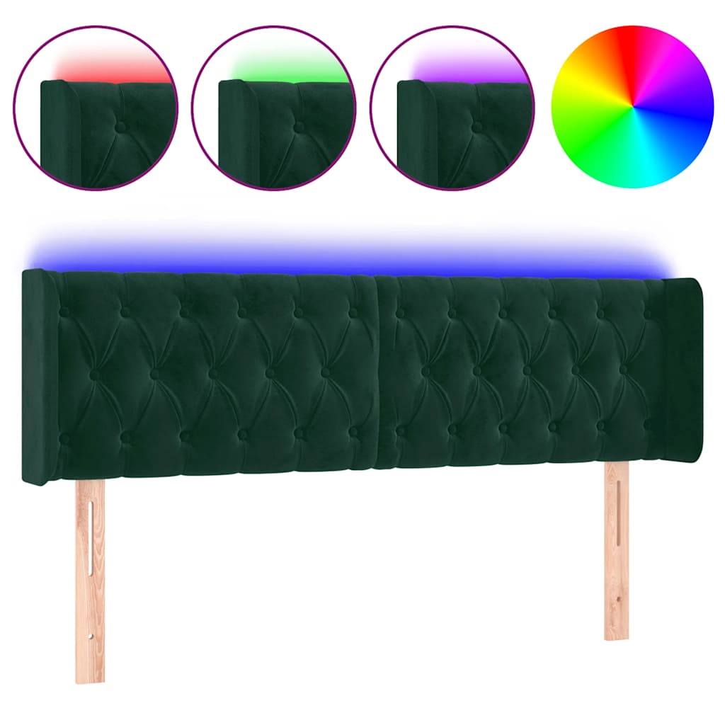 Tête de lit à LED Vert foncé 147x16x78/88 cm Velours - XIOS