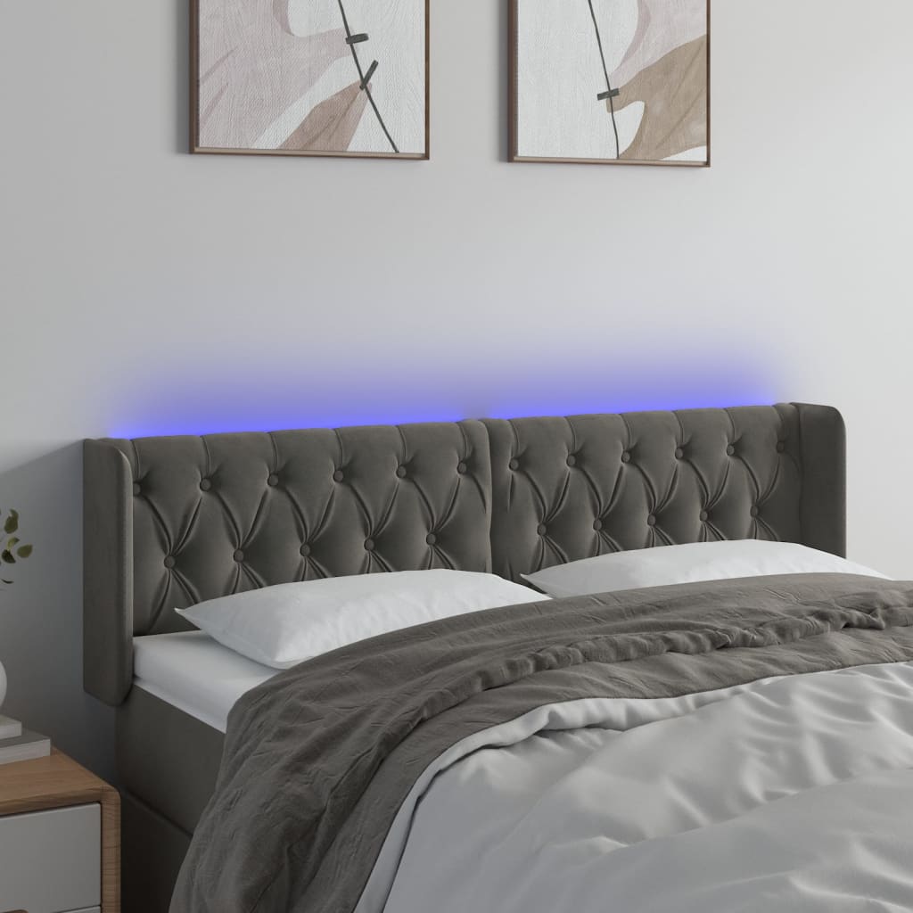 Tête de lit à LED Gris foncé 163x16x78/88 cm Velours - XIOS