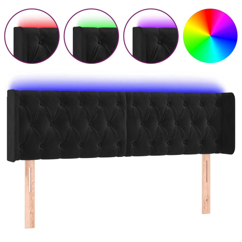 Tête de lit à LED Noir 163x16x78/88 cm Velours - XIOS
