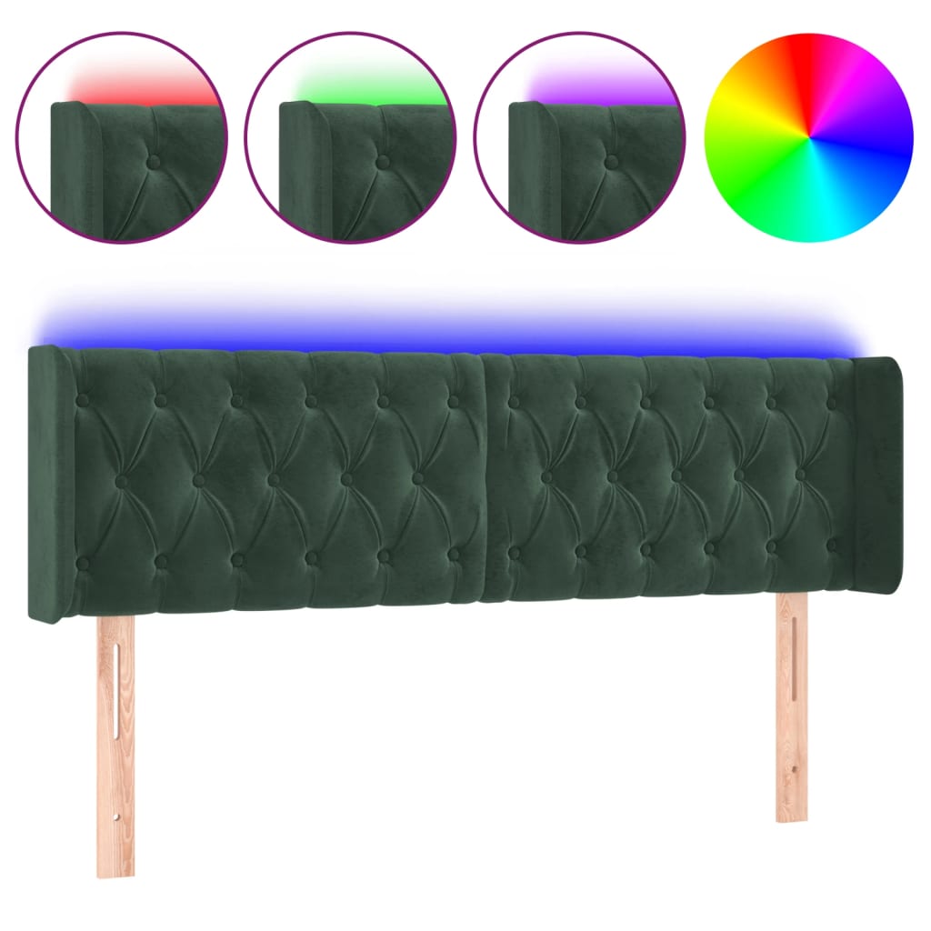 Tête de lit à LED Vert foncé 163x16x78/88 cm Velours - XIOS